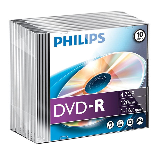 Philips DVD-R | 16X | 4.7GB | Jewel Case | 10-pack $$ DM4S6S10F/00 098026 - 1