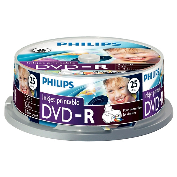 Philips DVD-R printable | 16X | 4.7GB | Spindle | 25-pack DM4I6B25F/00 098025 - 1