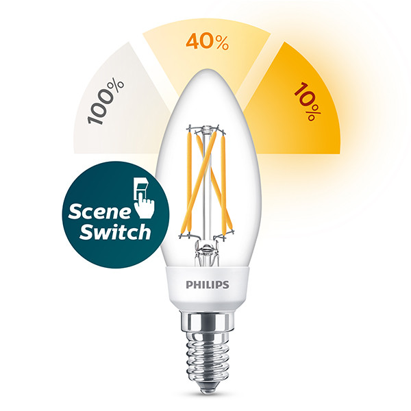 Philips LED lampa E14 | C35 | klar | 2200-2500-2700K | 5W | 3-stegs dimbar 929001888855 LPH02503 - 1