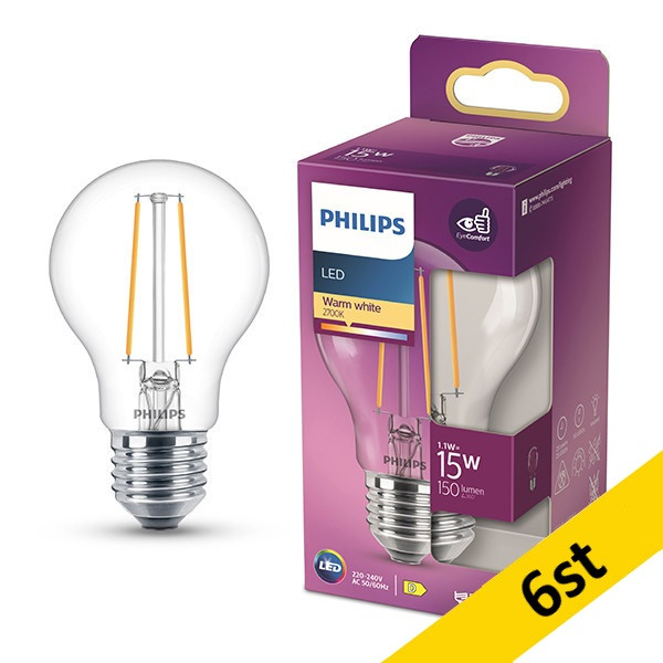 LED lampa E27 | A60 klar | 2700K | 1,5W (15W) [Philips] 6st LPH04154 - 1
