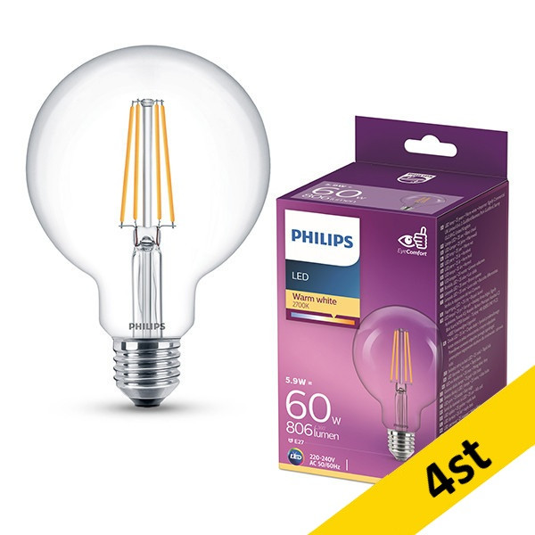 LED lampa E27 | G95 klar | 2700K | 5,9W (60W) [Philips] 4st LPH04252 - 1