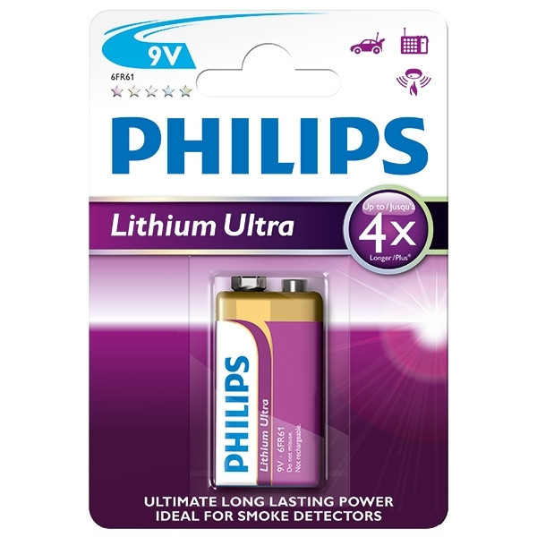 Philips Lithium Ultra 6FR61 E-block 9V batteri 6FR61LB1A/10 098311 - 1