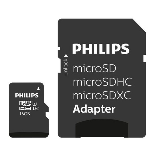 Micro SDHC minneskort + adapter 16GB | klass 10 | Philips 098121 - 1