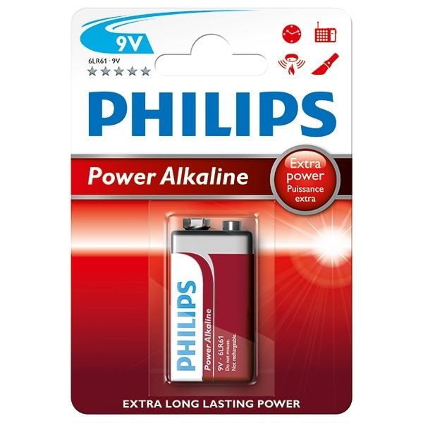 Philips Power Alkaline 6LR61 E-block 9V batteri 6LR61P1B/10 098306 - 1