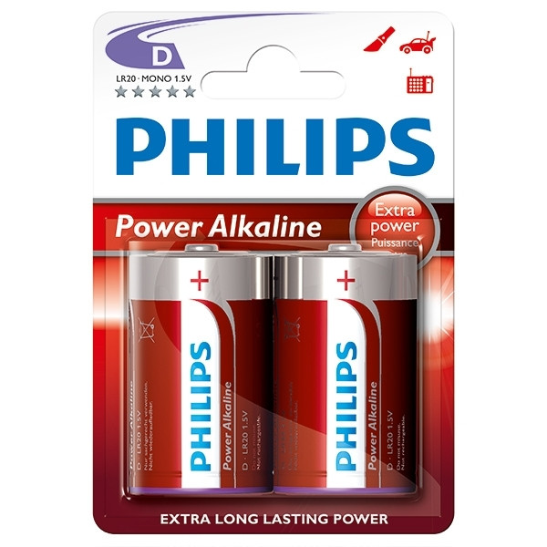 Philips Power Alkaline D/LR20 batteri 2-pack LR20P2B/10 098305 - 1
