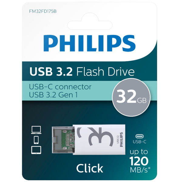 USB-minne 3.2 32GB | Philips Click 32 (USB-C-anslutning) 098711 - 1
