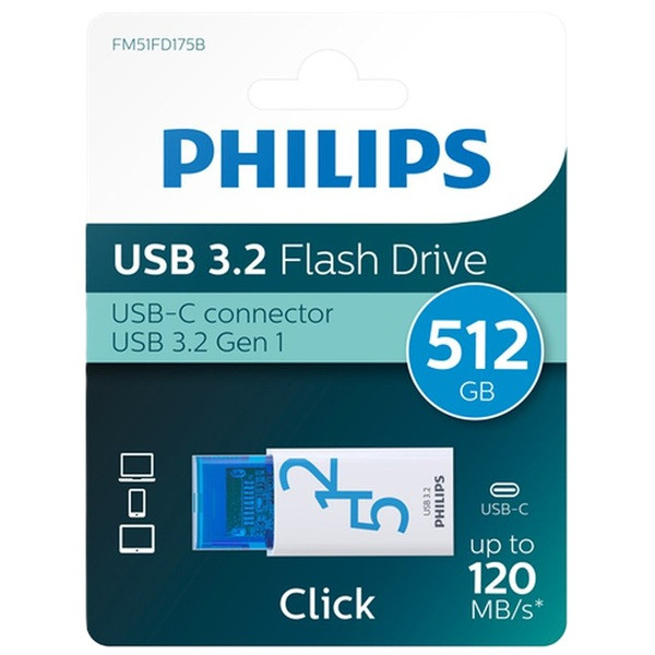 USB-minne 3.2 512GB | Philips Click 512 (USB-C-anslutning) 098715 - 1