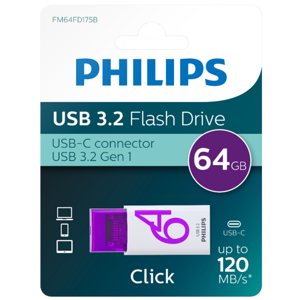 USB-minne 3.2 64GB | Philips Click 64 (USB-C-anslutning) 098712 - 1