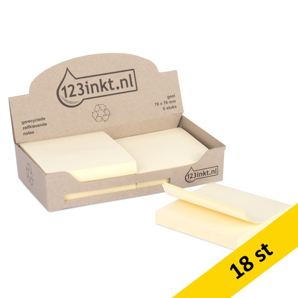 Post-it lappar 76mm x 76mm | 123ink | återvunnet papper gul | 100 ark | 18st 300480 - 1