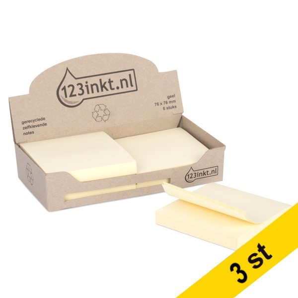 Post-it lappar 76mm x 76mm | 123ink | återvunnet papper gul | 100 ark | 6st x3  300480 - 1