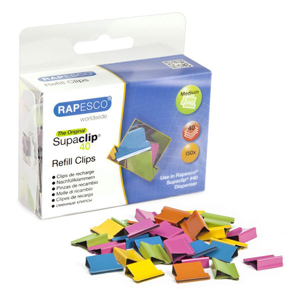 Rapesco Pappersklämma | Rapesco Supaclip 40 | blandade färger | 150st CP15040M 202087 - 1