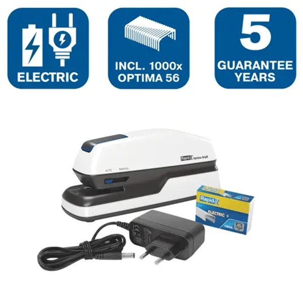 Häftapparat 20 ark elektrisk | Rapid Optima GripE | vit SE001258 - 4