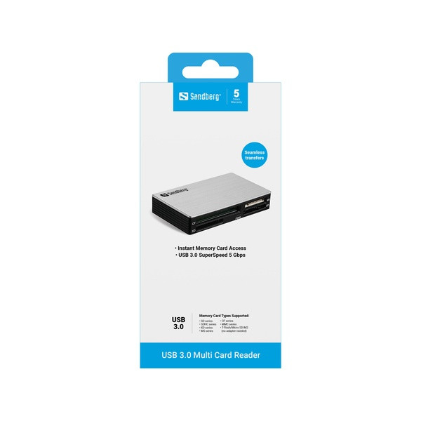 [] Minneskortläsare USB 3.0 | Sandberg Multi | silver ASA02477 - 3
