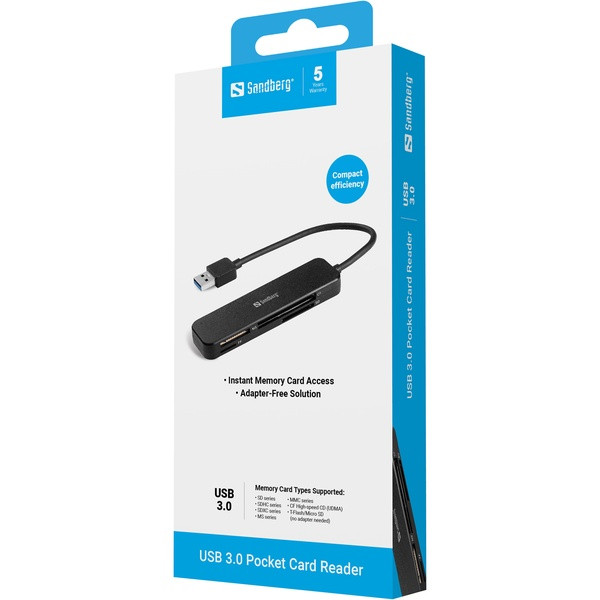 [] Minneskortläsare USB 3.0 | Sandberg Pocket | svart ASA02478 - 4