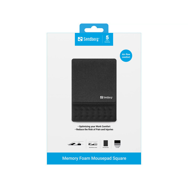 [] Musmatta 25x18cm med handledsstöd | Sandberg Memory Foam Square | svart SE400082 - 2