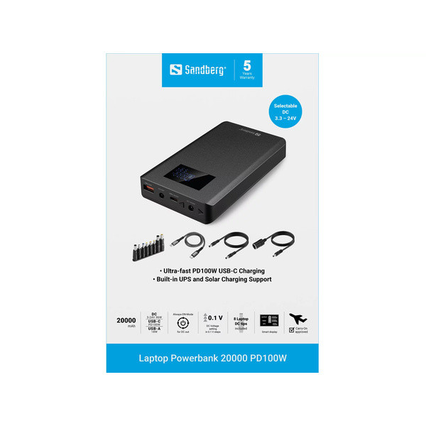 [] Powerbank 20.000mAh | PD100W | Sandberg Laptop | svart SE400127 - 8