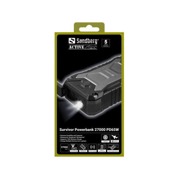 [] Powerbank 27.000mAh | PD65W + Wireless | Sandberg Survivor | svart ASA02367 - 5