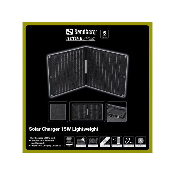 [] Solcellsladdare 15W | Sandberg Lightweight | svart SE400136 - 5