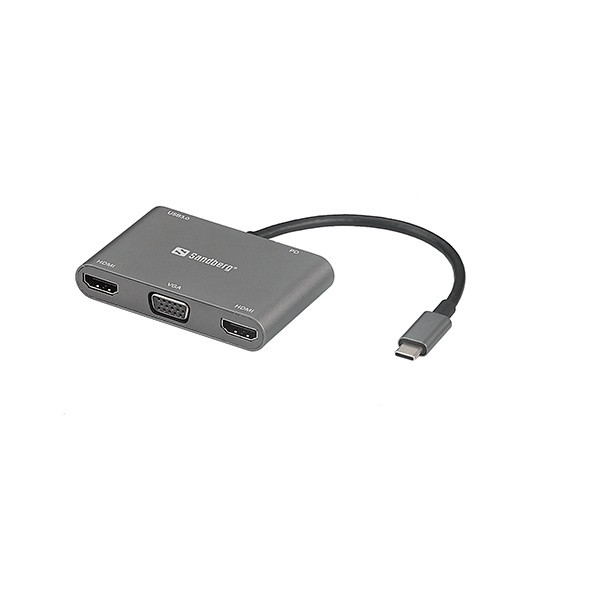 [] USB Docking station 5 portar | USB-C till 1xA, 1xC, 2xHDMI, VGA | Sandberg ASA02371 - 5