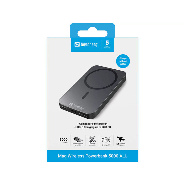 [DP] Powerbank 5.000mAh | Wireless | Sandberg Mag ALU | grå SE400114 - 4