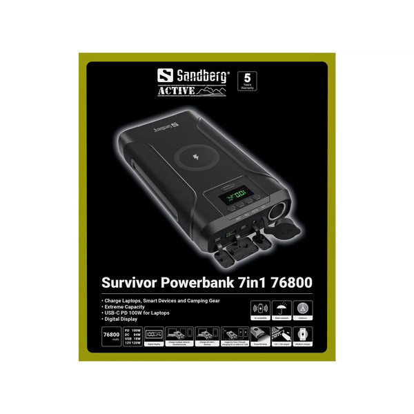[DP] Powerbank 76.800mAh | Sandberg Survivor 7-in-1 | svart SE400132 - 9