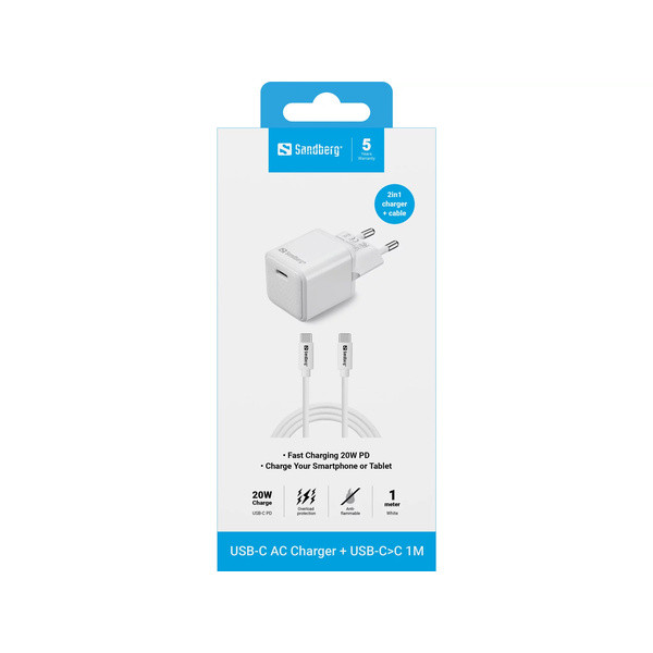 [DP] Snabbladdare 20W 1-port | USB-C | Sandberg | inkl. USB-C kabel 1m SE400077 - 4