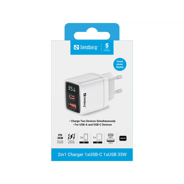 [DP] Snabbladdare 35W 2-port | USB-C + USB-A | Sandberg SE400076 - 3