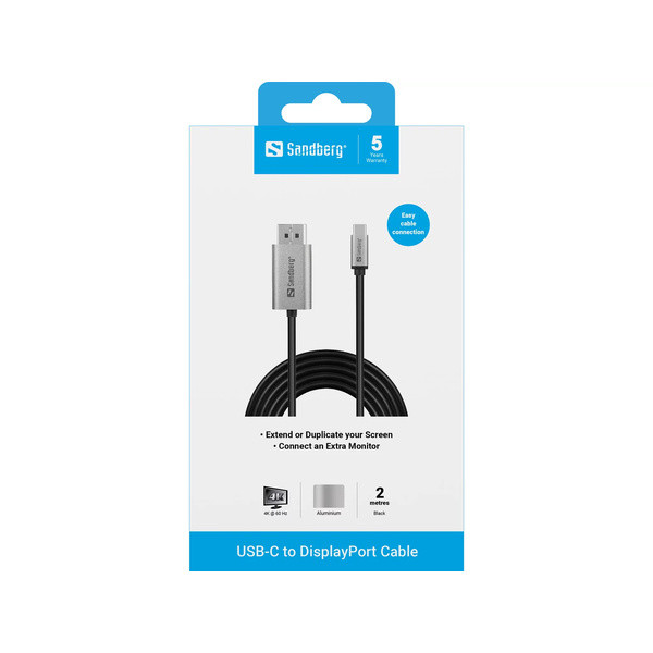[DP] USB-C till DisplayPort kabel | 2m | Sandberg | svart SE400159 - 3
