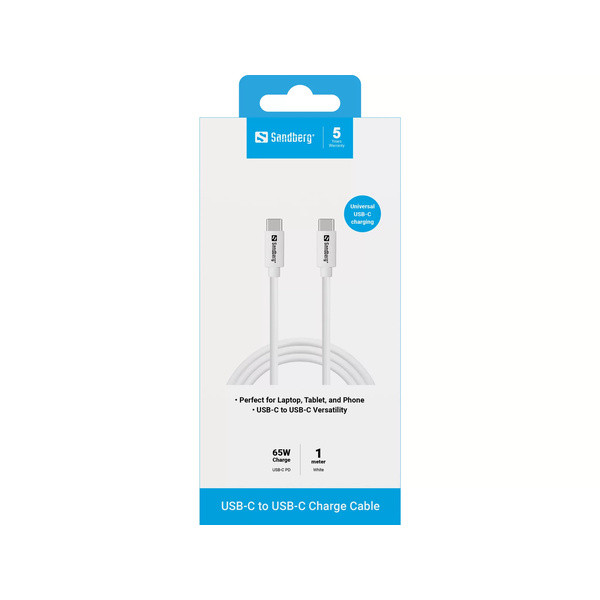 [DP] USB-C till USB-C kabel 1m | 65W | Sandberg | silver SE400166 - 2