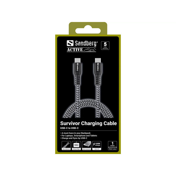 [DP] USB-C till USB-C kabel 1m | Sandberg Survivor | svart SE400169 - 2
