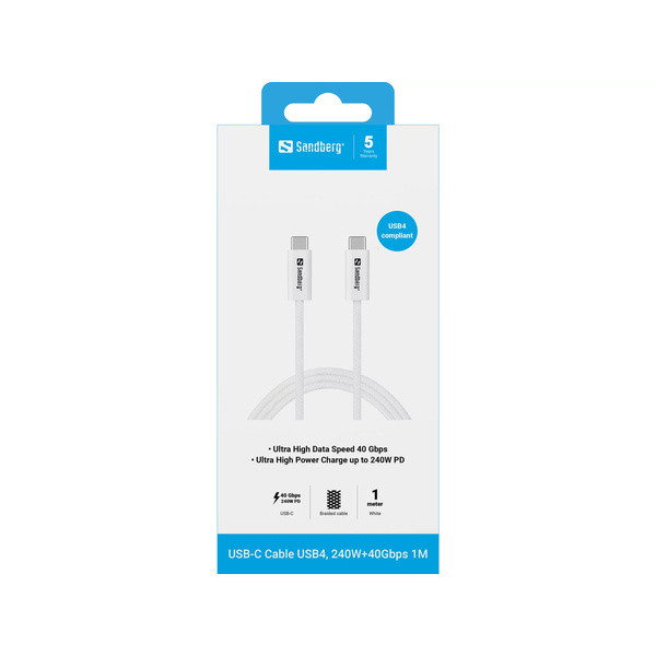 [DP] USB-C till USB-C kabel 1m | USB4 40Gbps | Sandberg | silver SE400172 - 2