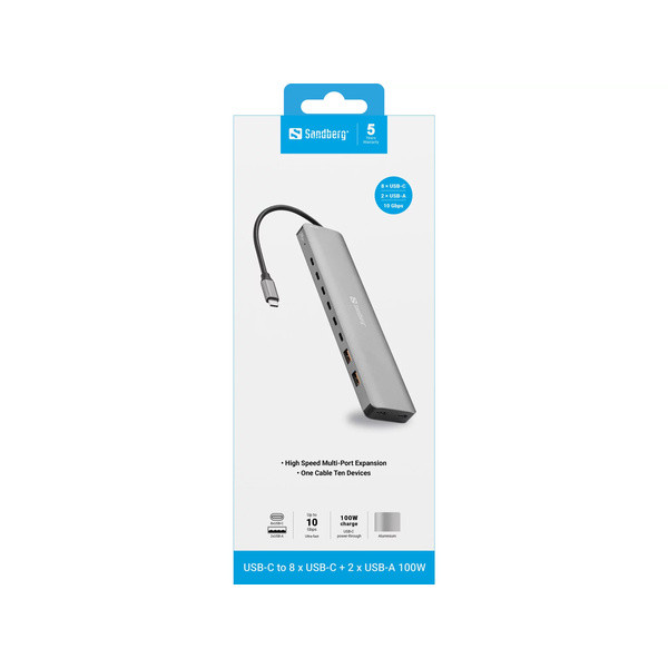 [DP] USB-hub 10 portar | USB-C till 8xC och 2xA | Sandberg SE400153 - 4