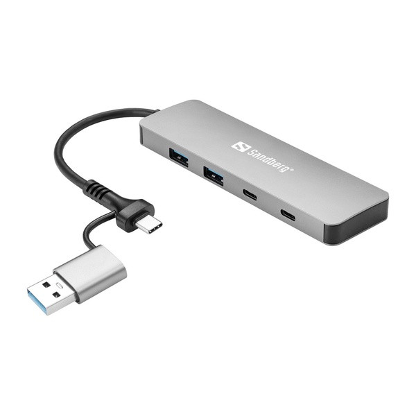 [DP] USB-hub 4 portar | USB-C/USB-A USB 3.0 till 2xA 3.0 och 2xC | Sandberg ASA02445 - 1