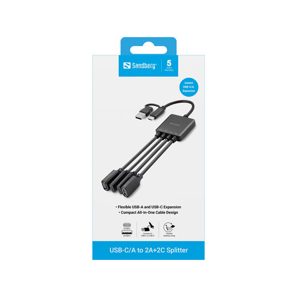 [DP] USB-hub 4 portar | USB-C/USB-A till 2xC och 2xA | Sandberg SE400154 - 3