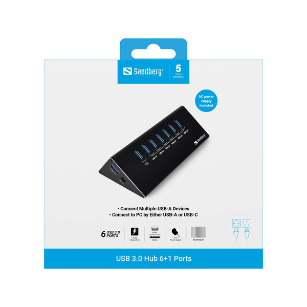 [DP] USB-hub 7 portar | USB-A USB 3.0 till 6xA 3.0 och 1xA laddning | Sandberg SE400046 - 2