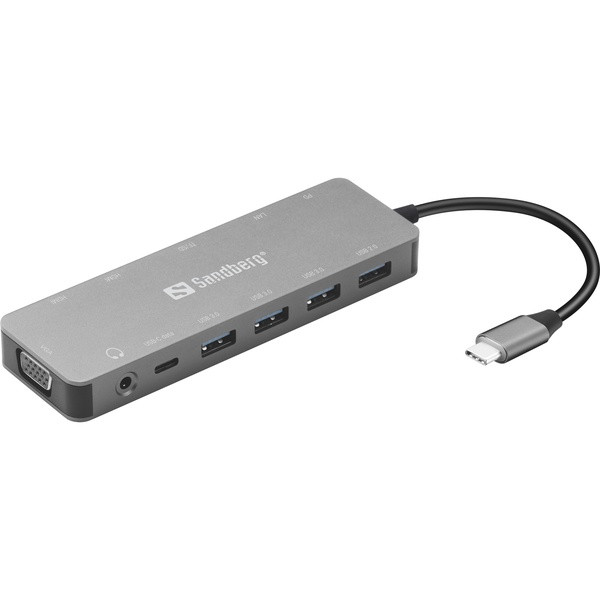 [DP] USB Docking station 13 portar | USB-C till 4xA, 2xC, 2xHDMI, VGA, Ethernet, 3,5mm, 2x kortläsare | Sandberg Travel ASA02369 - 2