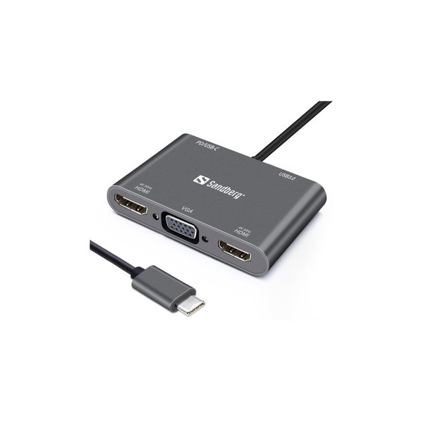 [DP] USB Docking station 5 portar | USB-C till 1xA, 1xC, 2xHDMI, VGA | Sandberg ASA02371 - 1