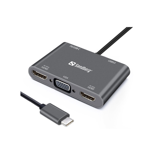 [DP] USB Docking station 5 portar | USB-C till 1xA, 1xC, 2xHDMI, VGA | Sandberg ASA02371 - 2