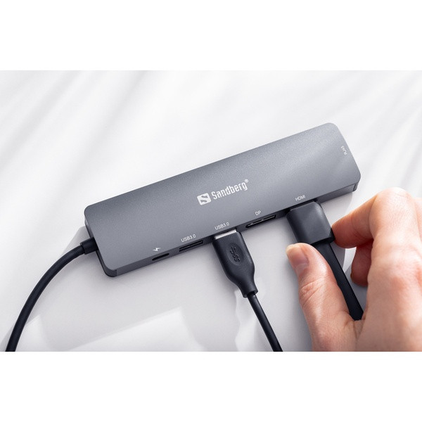 [DP] USB Docking station 6 portar | USB-C till 2xA, 1xC, HDMI, DisplayPort, Ethernet | Sandberg ASA02381 - 6