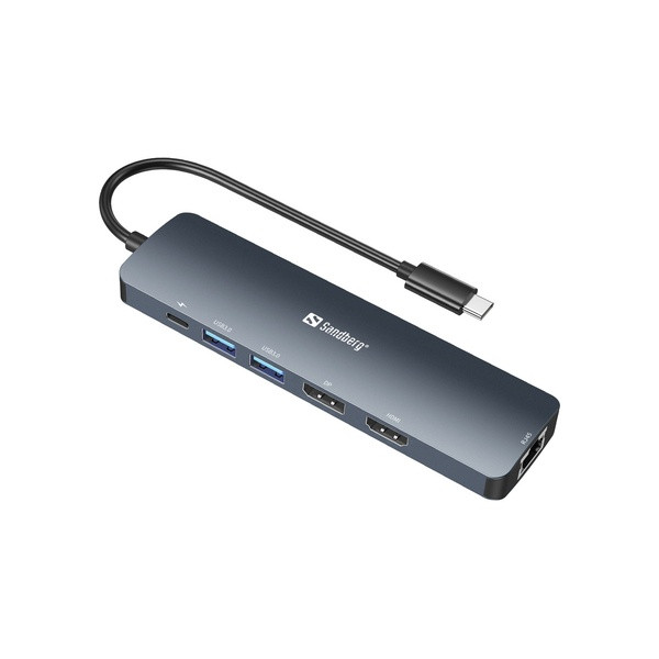 [DP] USB Docking station 6 portar | USB-C till 2xA, 1xC, HDMI, DisplayPort, Ethernet | Sandberg ASA02381 - 1