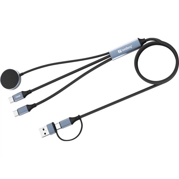 3-i-1 laddkabel 1,2m | 100W | Sandberg | svart SE400149 - 1