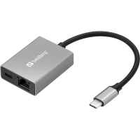 Adapter USB-C till RJ45 | PD100W | Sandberg | silver SE400066