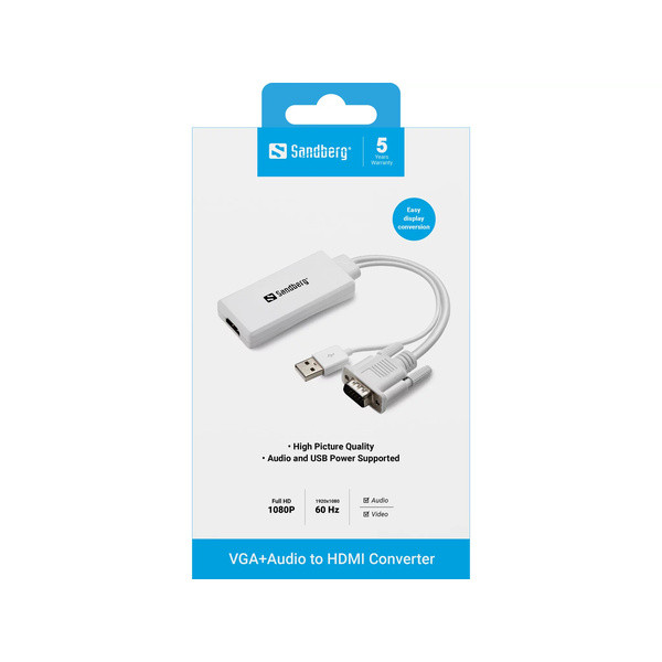 Adapter VGA + 3,5mm till HDMI | Sandberg | vit SE400058 - 2