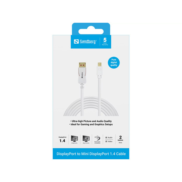 DisplayPort till Mini DisplayPort kabel | 2m | Sandberg | vit SE400055 - 2