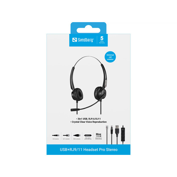 Headset USB/RJ9/RJ11 | Sandberg Pro Stereo | svart SE400097 - 8