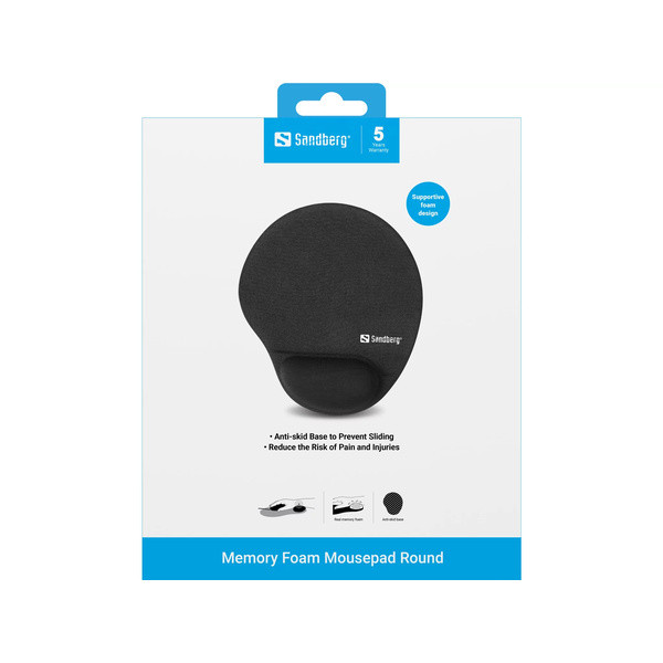 Musmatta 25x21,5cm med handledsstöd | Sandberg Memory Foam Round | svart SE400081 - 2