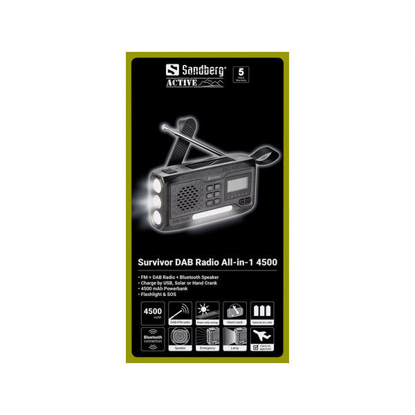 Nödradio med Powerbank 4.500mAh | Sandberg Survivor | grå SE400028 - 4