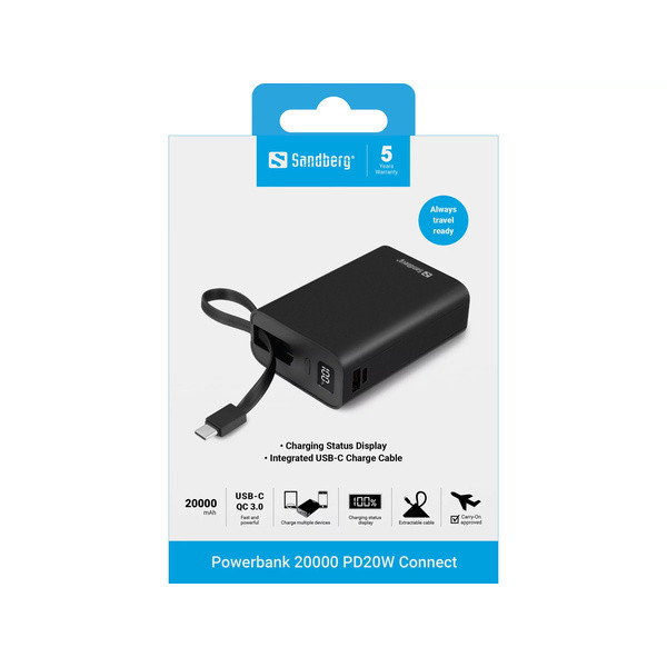 Powerbank 20.000mAh | PD20W | Sandberg Connect | svart SE400116 - 4