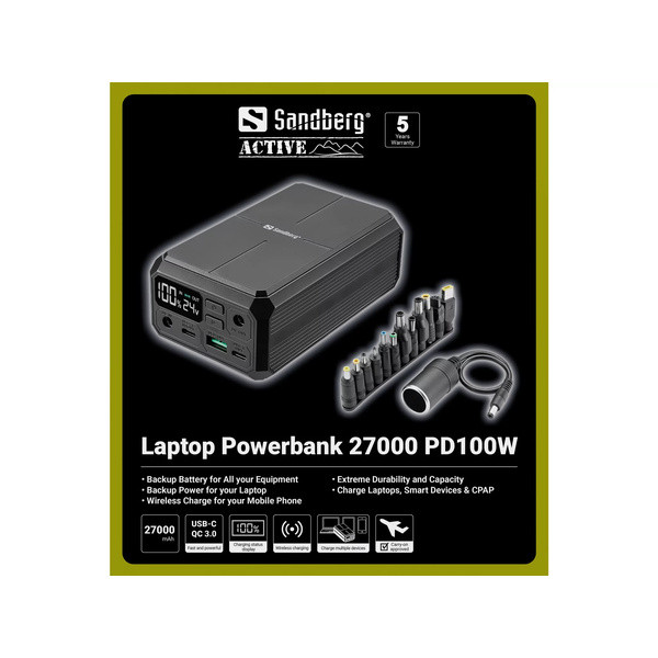 Powerbank 27.000mAh | PD100W | Sandberg Laptop | grå SE400117 - 7