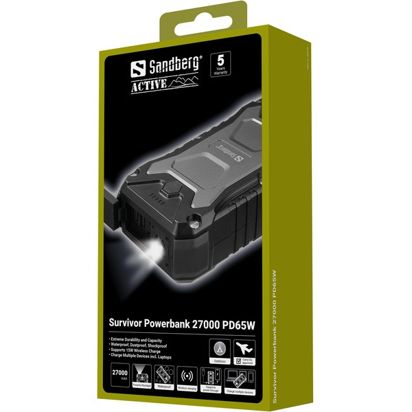 Powerbank 27.000mAh | PD65W + Wireless | Sandberg Survivor | svart ASA02367 - 6